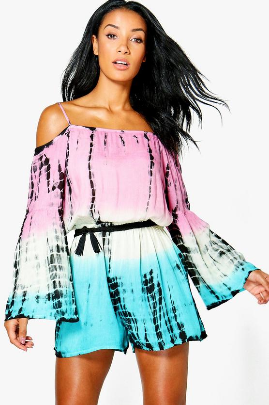 Emilia Tie Dye Cold Shoulder Beach Playsuit